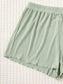 Lettuce Trim Button Front Top & Shorts PJ Set / Pajama Set - Mint Green - View 3