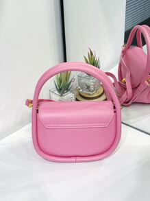 Túi đeo chéo Nữ màu trơn Có thể điều chỉnh được Tay cầm Top Đúng mốt - Hồng - Xem 2