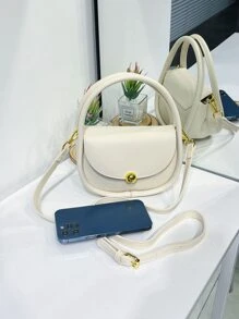 Bolso sillín mini minimalista con solapa - Blanco - Ver 3