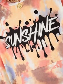 SHEIN 青少女染色字母圖形袋式連帽連衣裙