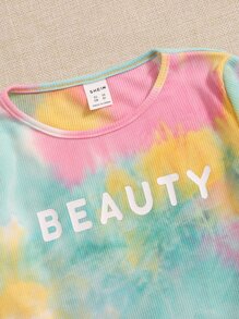 SHEIN Tops con gái Xù nhỏ Lá thư Cà vạt nhuộm Giải trí - Nhiều màu - Xem 3