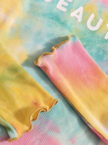 SHEIN Tops con gái Xù nhỏ Lá thư Cà vạt nhuộm Giải trí - Nhiều màu - Xem 4