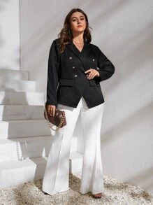 SHEIN Clasi 大碼西裝領雙排釦西裝外套 - 黑色 - 查看 4