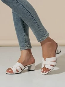 Chanclas de mujer con puntera abierta y tacón grueso en beige, nueva diseño de moda y versátil para uso casual al aire libre en verano - Beis - Ver 2