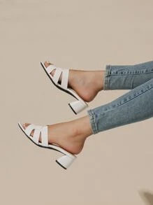 Chanclas de mujer con puntera abierta y tacón grueso en beige, nueva diseño de moda y versátil para uso casual al aire libre en verano - Beis - Ver 3