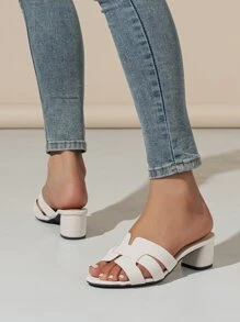 Chanclas de mujer con puntera abierta y tacón grueso en beige, nueva diseño de moda y versátil para uso casual al aire libre en verano - Beis - Ver 5