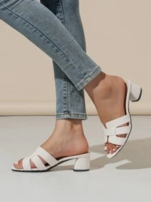 Chanclas de mujer con puntera abierta y tacón grueso en beige, nueva diseño de moda y versátil para uso casual al aire libre en verano - Beis - Ver 6