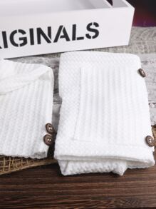 SHEIN Đứa bé trai Dệt kim Waffle Áo liền quần & Mũ Đạo cụ nhiếp ảnh - trắng - Xem 5