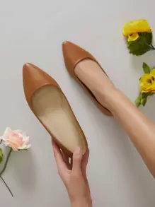 SHUZIA Modische einfarbige braune Kunstleder PU flache Absatz Spitzschuh bequeme Schuhe Sommer Schuhe Frühling Schuhe Ostergeschenk Muttertags Present