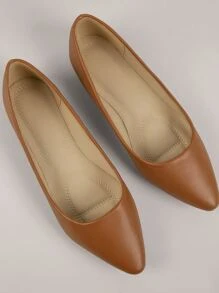 SHUZIA Modische einfarbige braune Kunstleder PU flache Absatz Spitzschuh bequeme Schuhe Sommer Schuhe Frühling Schuhe Ostergeschenk Muttertags Present