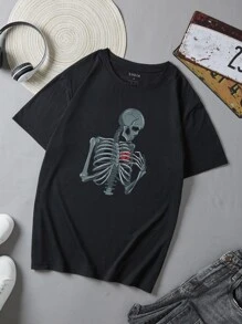 Men Skeleton Print Tee - Black - View 1