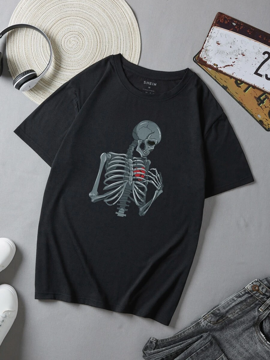 Men Skeleton Print Tee - Black - View 1