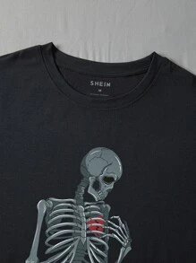 Men Skeleton Print Tee - Black - View 7