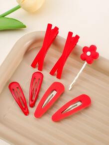 7入組花朵裝飾髮夾 - 紅色 - 查看 2