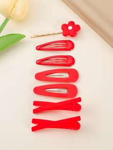 7入組花朵裝飾髮夾 - 紅色 - 查看 3