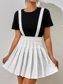 SHEIN Qutie 素色百褶背帶半身裙 - 白色 - 查看 3