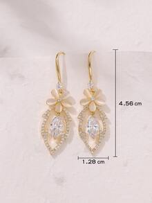 Rhinestone & Flower Drop Earrings - Yellow Gold - View 4