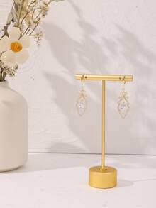 Rhinestone & Flower Drop Earrings - Yellow Gold - View 3
