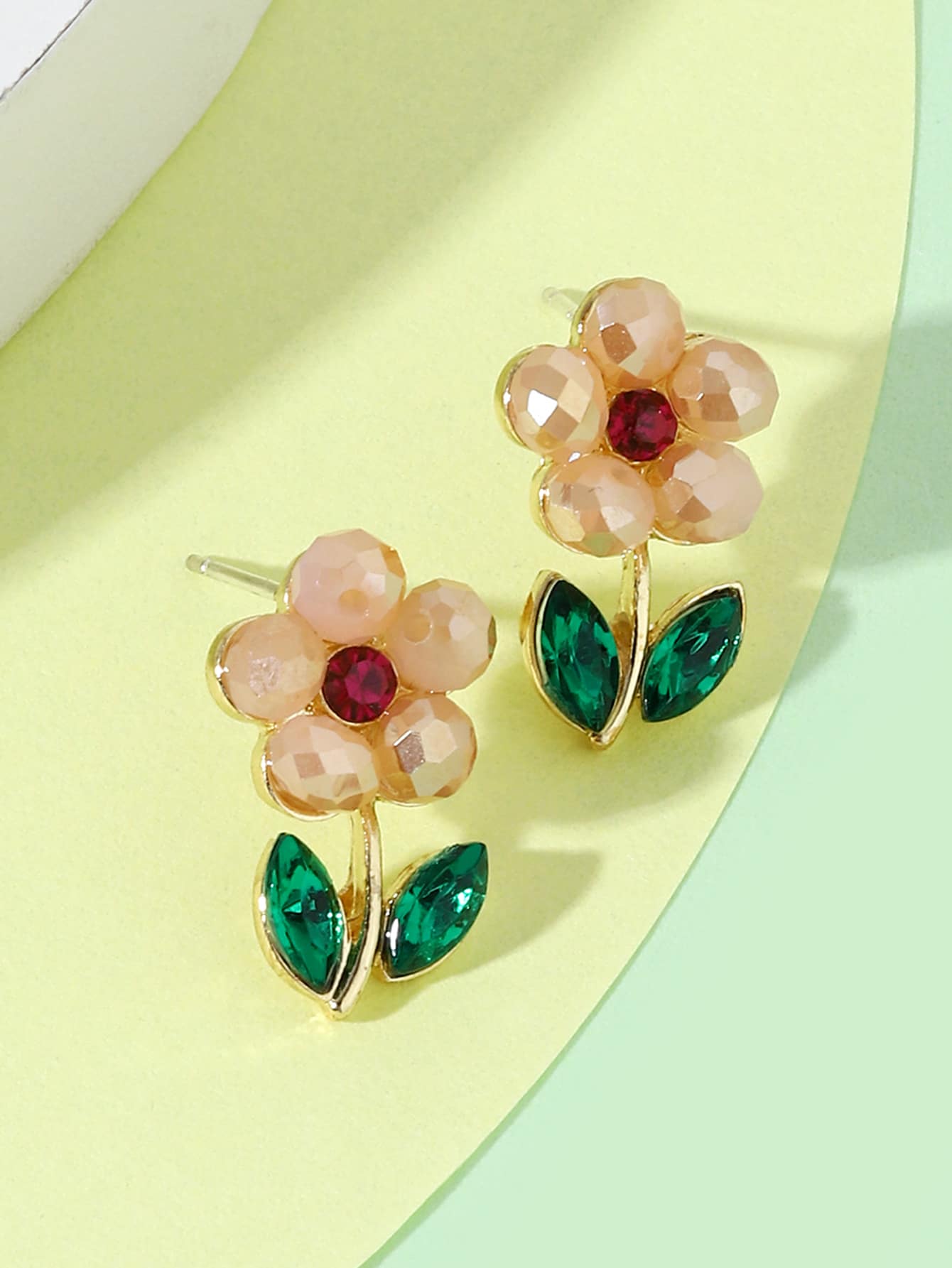 女孩花朵設計耳釘 - 彩色 - 查看 1
