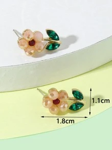 女孩花朵設計耳釘 - 彩色 - 查看 3