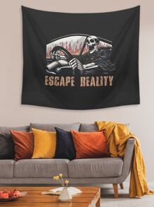 doppaintid 1pc Letter & Skeleton Print Tapestry - Nhiều màu - Xem 2