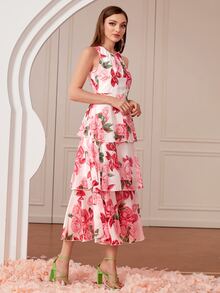 Modelyn Đầm phân lớp Hoa Thanh lịch - Hồng - Xem 5