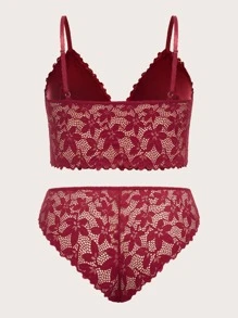 Set de lencería con encaje floral - Burdeos - Ver 2