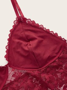 Set de lencería con encaje floral - Burdeos - Ver 3