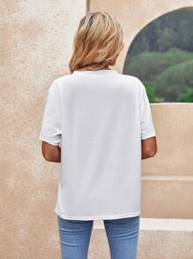 INAWLY Solid V-neck Drop Shoulder Tee - White - View 2