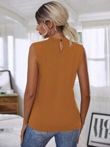SHEIN Unity 後鎖孔鏤空細節背心上衣 - 芥末黃 - 查看 2