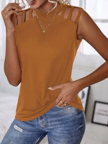 SHEIN Unity 後鎖孔鏤空細節背心上衣 - 芥末黃 - 查看 4