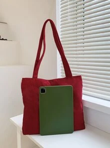 Túi Tote Đeo Vai Vải Nhung Trơn Màu Trơn - Màu Đỏ Sâu - Xem 4