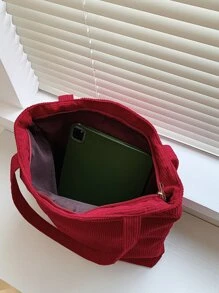 Túi Tote Đeo Vai Vải Nhung Trơn Màu Trơn - Màu Đỏ Sâu - Xem 7