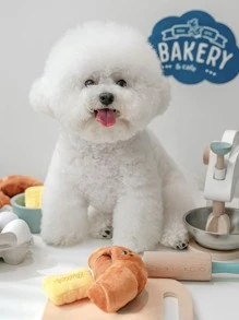 1pc Pet Plush Croissant Shaped Squeaky Food Hiding Toy, Suitable For Small Dogs And Cats, For Pet Use Only - Multicolor - View 2