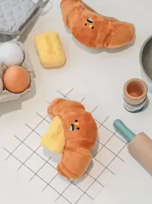 1pc Pet Plush Croissant Shaped Squeaky Food Hiding Toy, Suitable For Small Dogs And Cats, For Pet Use Only - Multicolor - View 4