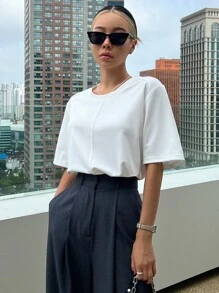 DAZY Solid Drop Shoulder Tee - White - View 3