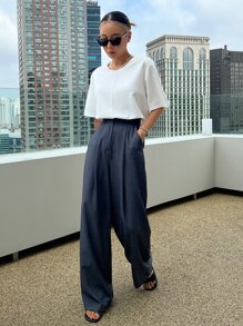 DAZY Solid Drop Shoulder Tee - White - View 5