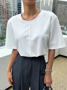 DAZY Solid Drop Shoulder Tee - White - View 8