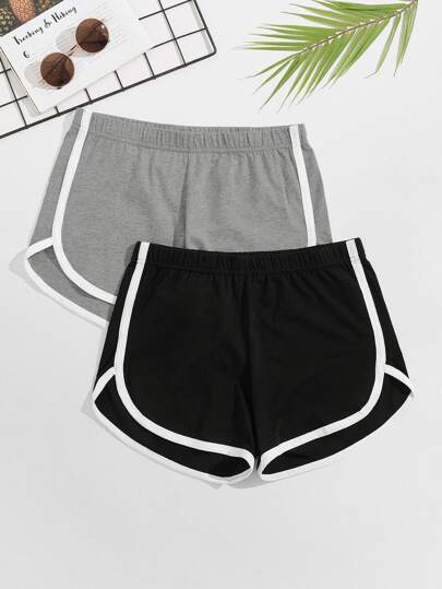 Guys 2pcs Contrast Binding Pajama Shorts