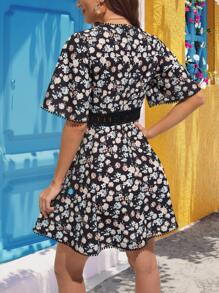 蕾絲花邊印花連衣裙 - 彩色 - 查看 2