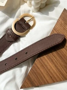 DAZY Stitch Detail Buckle Belt - Coffee Brown - View 3