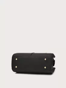 Waterproof,Lightweight,Business Casual Metal Letter Detail Tote Bag With Bag Charm For Teen Girls Women College Students,Rookies & White-collar Workers Perfect for Office,College,Work ,Business,Commute - Black - View 6