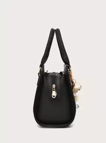 Waterproof,Lightweight,Business Casual Metal Letter Detail Tote Bag With Bag Charm For Teen Girls Women College Students,Rookies & White-collar Workers Perfect for Office,College,Work ,Business,Commute - Black - View 4