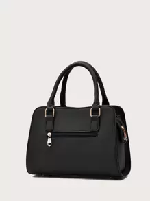 Waterproof,Lightweight,Business Casual Metal Letter Detail Tote Bag With Bag Charm For Teen Girls Women College Students,Rookies & White-collar Workers Perfect for Office,College,Work ,Business,Commute - Black - View 5