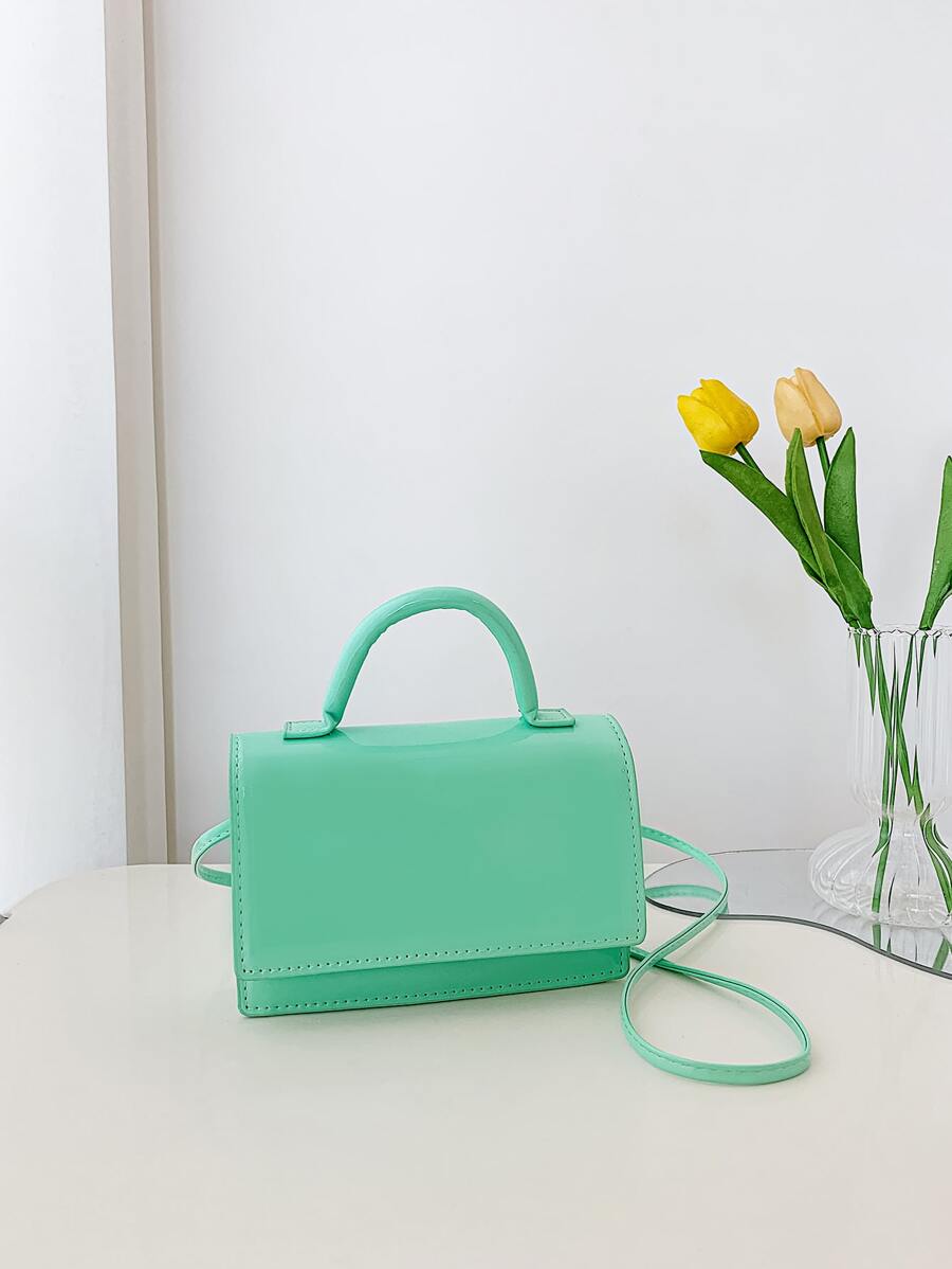 Mini Neon-Green Top Handle Flap Square Bag - Mint Green - View 1
