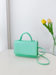 Mini Neon-Green Top Handle Flap Square Bag - Mint Green - View 2