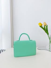 Mini Neon-Green Top Handle Flap Square Bag - Mint Green - View 3