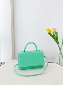 Mini Neon-Green Top Handle Flap Square Bag - Mint Green - View 5