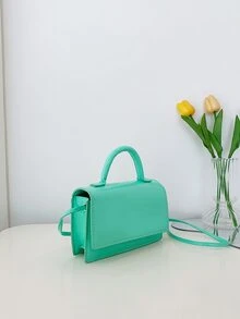 Mini Neon-Green Top Handle Flap Square Bag - Mint Green - View 8