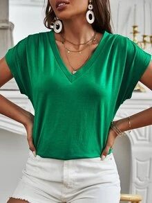 SHEIN Unity 蝙蝠袖素色T恤 - 綠色 - 查看 2